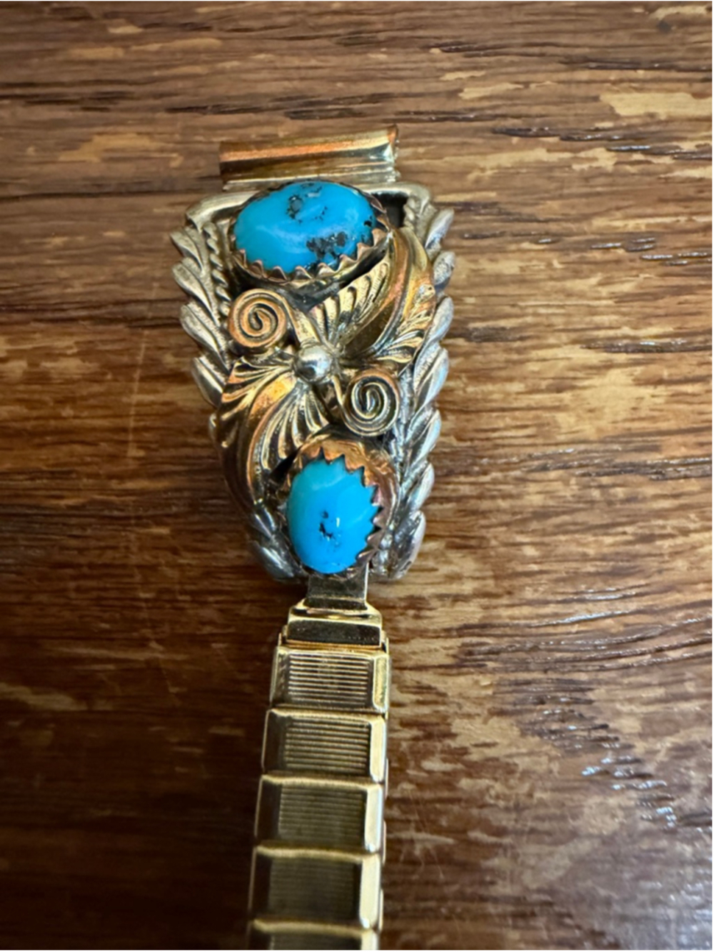 Vintage Sterling Silver Turquoise Watch Tips Stretch Band Southwestern Native - Picture 3 of 9